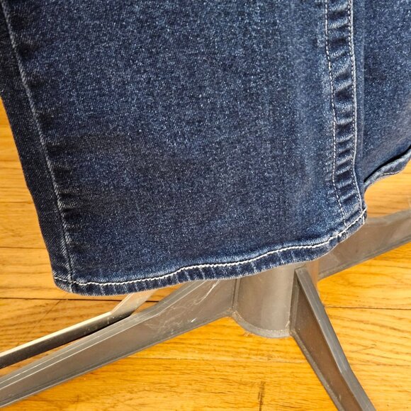 Woman's Bamboo dark wash white stitch embroidered distressed flared mid rise jea - Picture 3 of 11